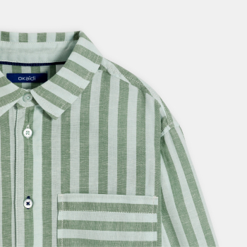 قميص مخطط من الكتان، اللون أخضر للأولاد